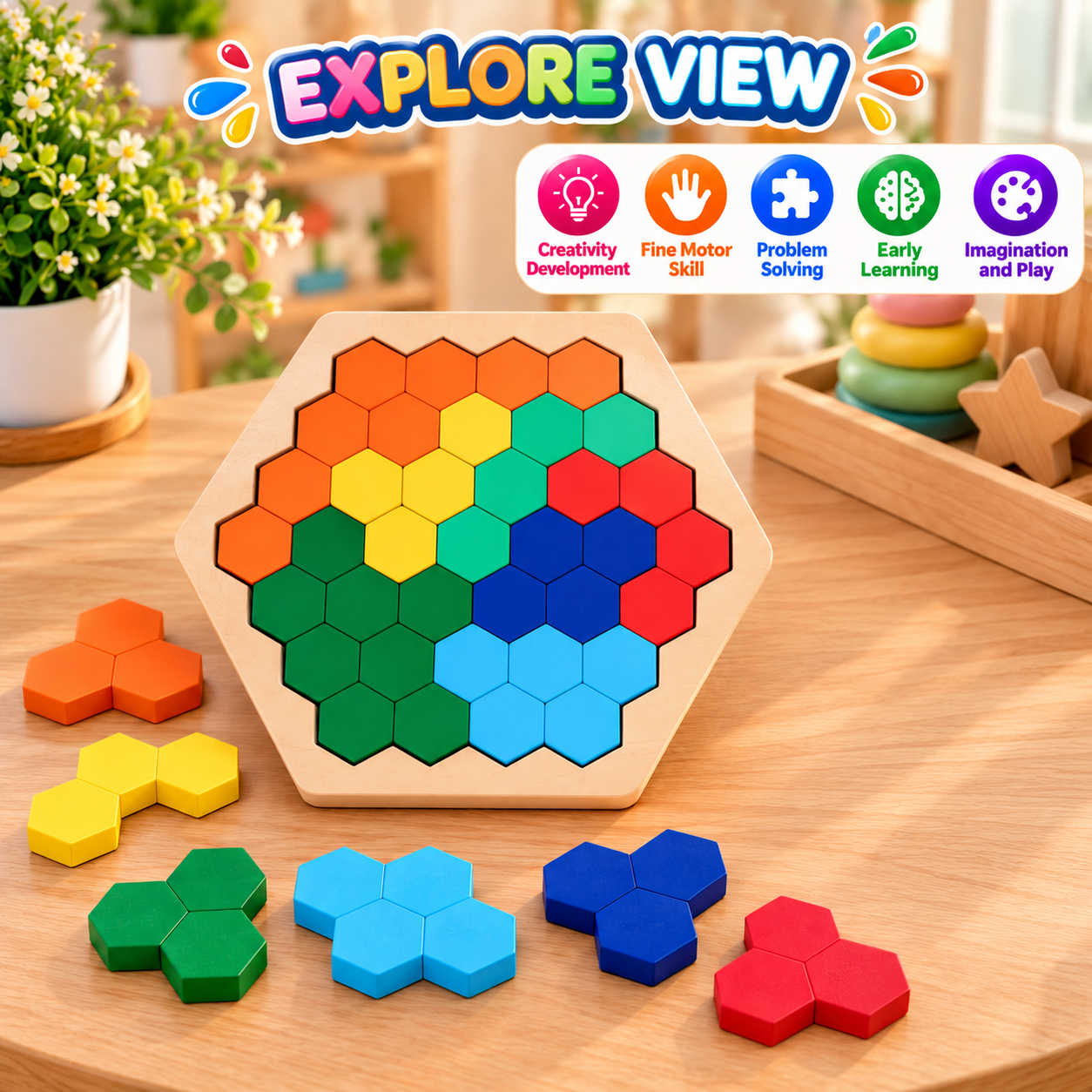 Wooden Heragon Tangram Puzzle - View 2